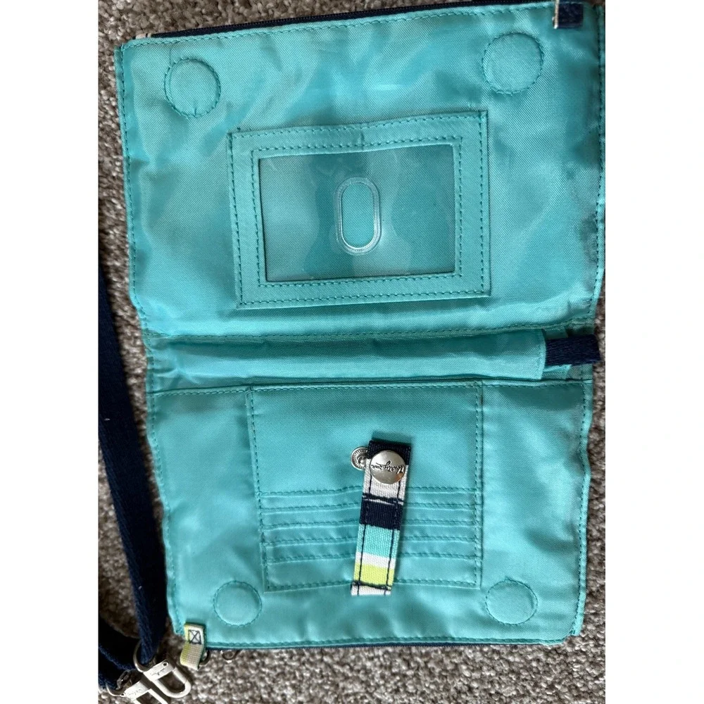 31 Thirty One Sea Stripe Green & Black Stripe Cross Town Crossbody Purse